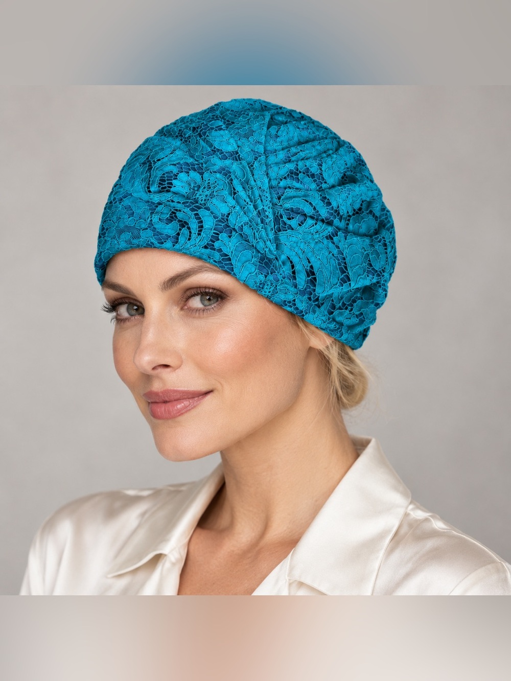 Prada Runway Turquoise Lace & Silk Turban Hat NWT